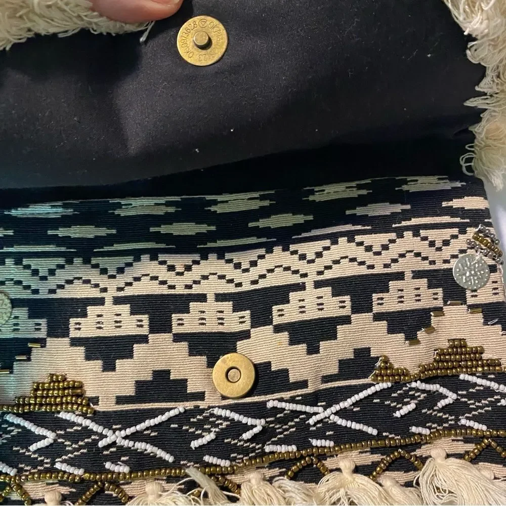 Express Boho Beaded Crossbody Envelope Bag Purse Fringe Seashells medallion